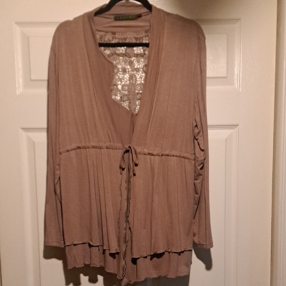 🤠Taned Long Sleeve Style Cardigan with Back Lace-mesh Detail & belt